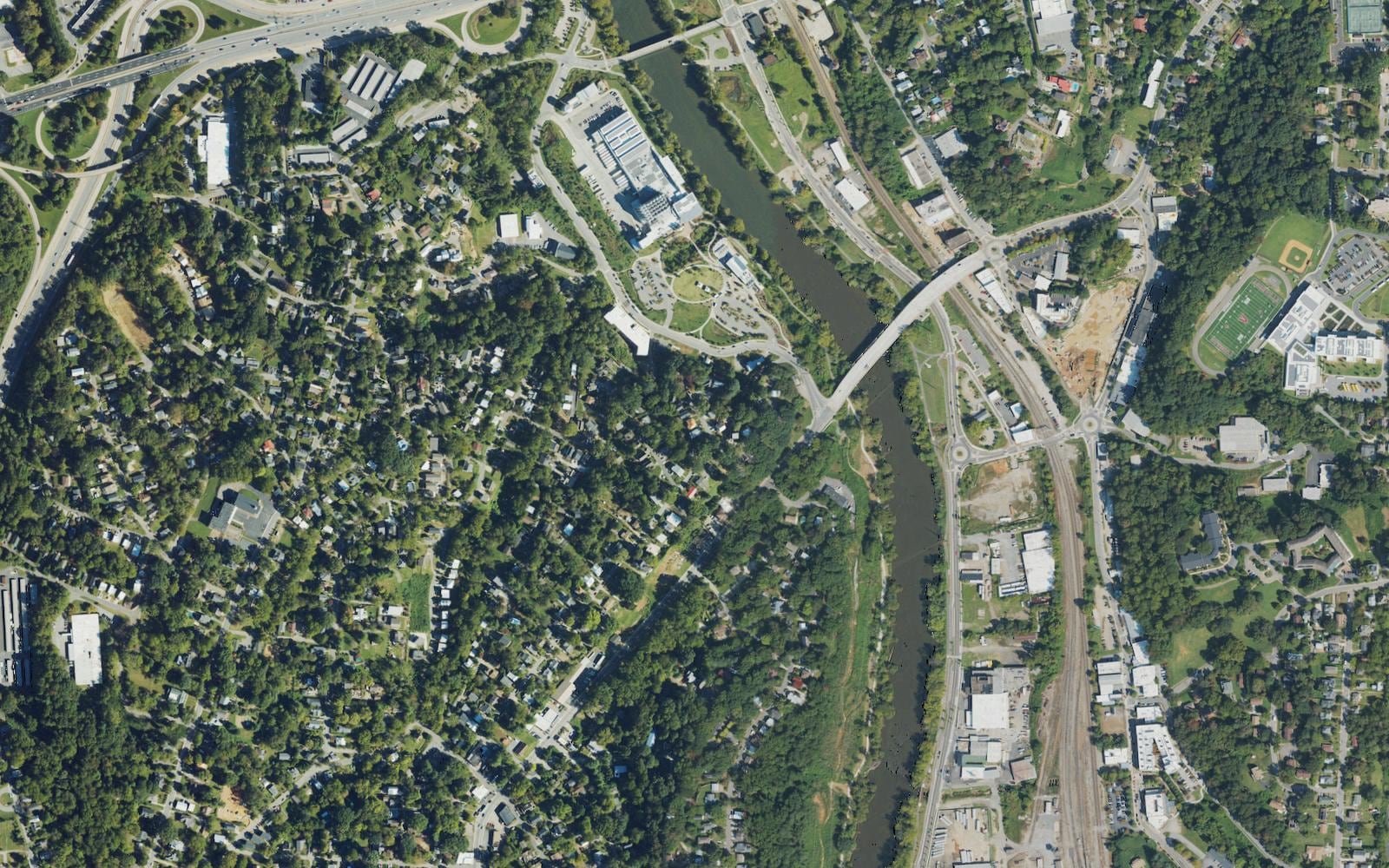 A real mountain site in Asheville, NC, with parcels colored by land use